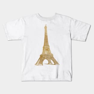 Paris Glamor - Gold Eiffel Tower with a Navy Blue Background Kids T-Shirt